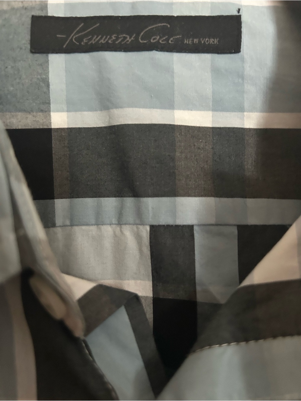 Mens Kenneth Cole N.Y. light blue w/black plaid long-sleeve button-front shirt - Picture 8 of 12